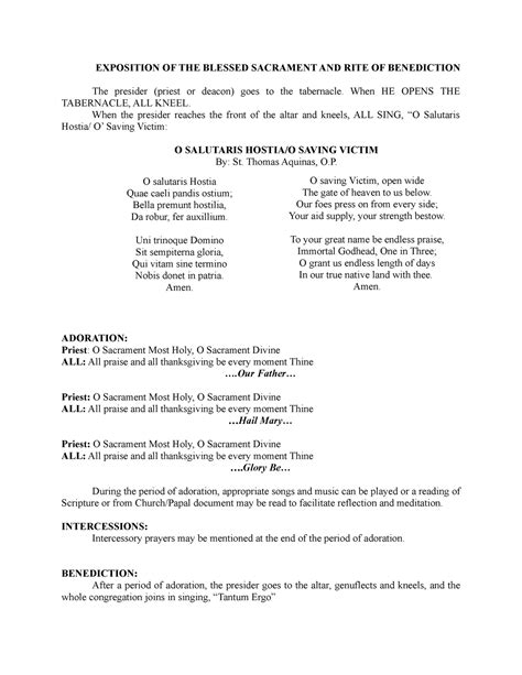 Exposition Of The Blessed Sacrament And Rite Of Benediction Copy