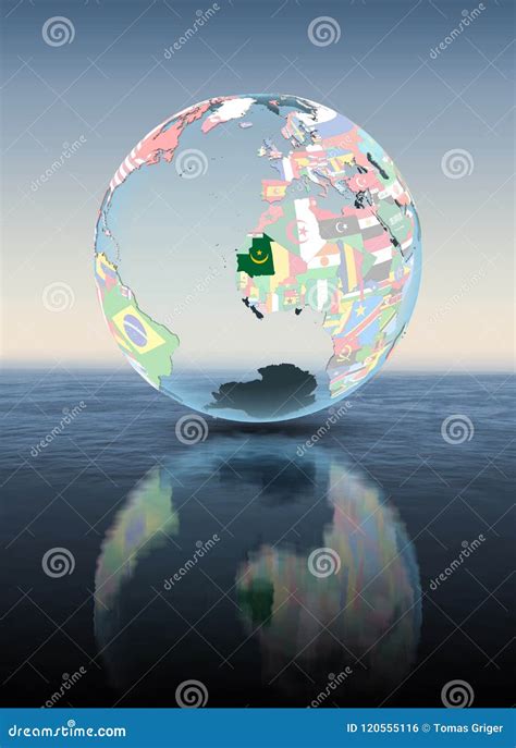 Mauritania On Globe With Flags Above Water Stock Illustration