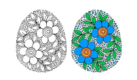 Coloriage d oeuf de Pâques géant avec modèle deux fleurs et feuillage