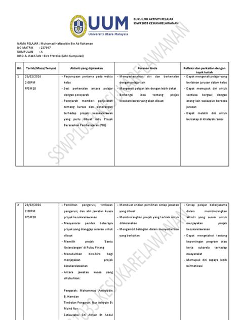 Contoh Buku Log Aktiviti Projek Kesukarelawanan Pdf