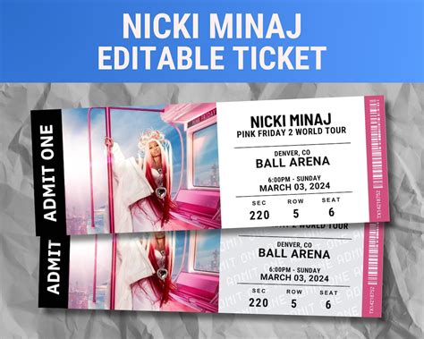 Editable Nicki Minaj Concert Ticket, Pink Friday 2 World Tour 2024, Memorabilia, Surprise Gift ...