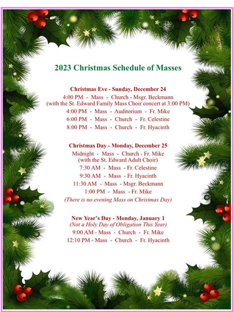 Christmas Mass Schedule St Edward The Confessor Church