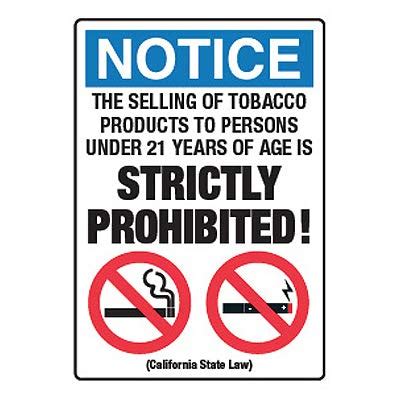 Amazon Sale Of Tobacco Under 21 PROHIBITED14 H X 10 W Vinyl Not