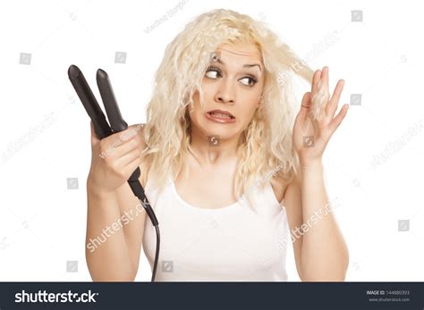 Cute Curly Blonde Shocked Damage Her Stock Photo Shutterstock