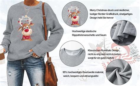 Dresswel Weihnachtspullover Damen Merry Christmas Sweatshirt Lustig