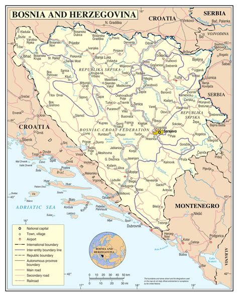 Mapa político y administrativo a gran escala de Bosnia y Herzegovina