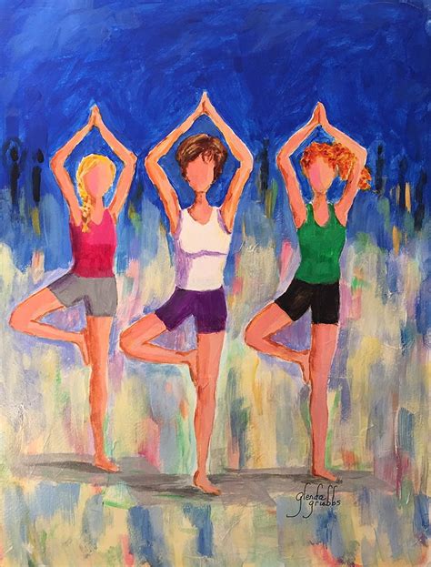 Yoga Ladies In Tree Pose Painting by Glenda Grubbs