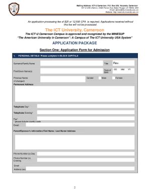 Fillable Online ICT U Cameroon Application Form2013September 3 Doc