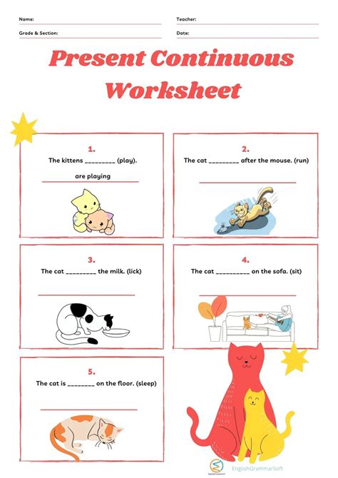 Present Continuous Tense Worksheets with Answers - EnglishGrammarSoft