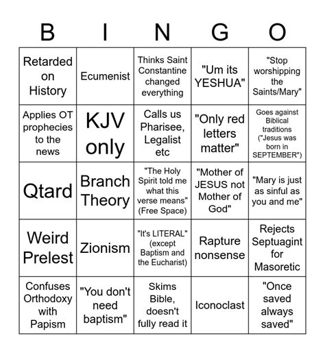 Protestant Bingo Card