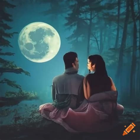 Romantic Couple Under The Moonlight In A Peaceful Forest On Craiyon