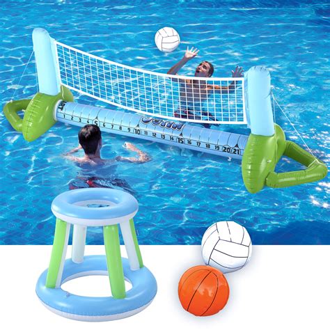 Buy JOYIN Inflatable Pool Volleyball Set, Volleyball Net & Basketball ...