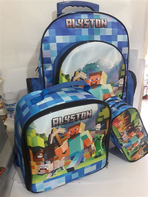 Kit Mochila Escolar Personalizado G Minecraft Azul No Elo