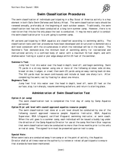 Bsa Swim Test Form Fillable Printable Forms Free Online