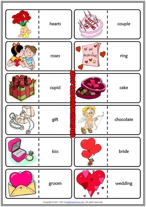 Valentines Day Esl Printable Dominoes Game For Kids Esl Valentines