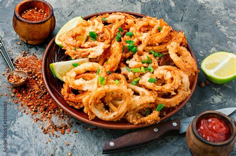 Crispy fried squid rings Stock Photo | Adobe Stock