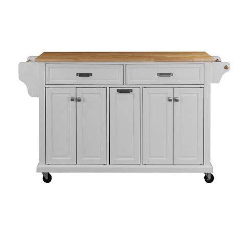 FUNKOL White Cambridge Natural Wood Top 18.1 in. Kitchen Island with ...