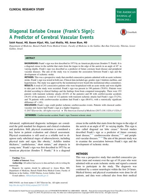 (PDF) Diagonal Earlobe Crease (Frank Sign) may predict ischemic ...