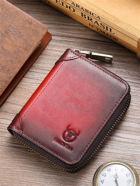 Bullcaptain Men Rfid Blocking Bifold Wallet Genuine Leather Card Holder