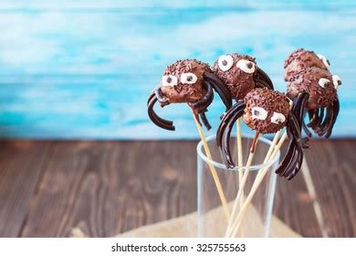 Homemade Halloween Chocolate Spider Cake Pops Stock Photo 325755563 ...