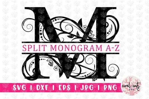 Swirl Floral Split Monogram Alphabets A To Z Eps Svg Dxf Png By