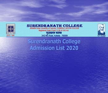 Surendranath College Admission List 2020 1 to 12th BA B.Com B.Sc Provisional Merit List