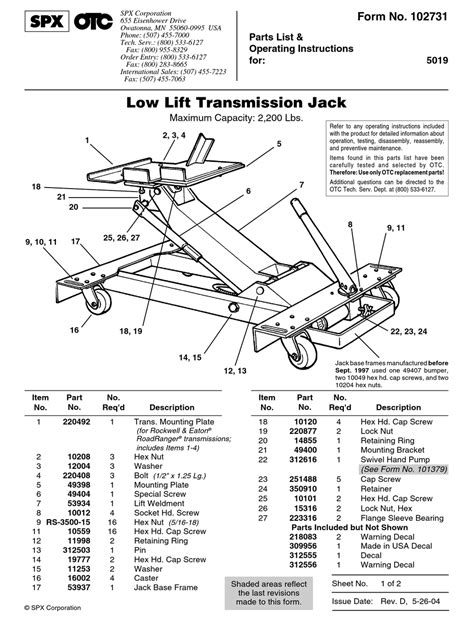 Otc 5019a Transmission Jack Parts Diagram | Reviewmotors.co