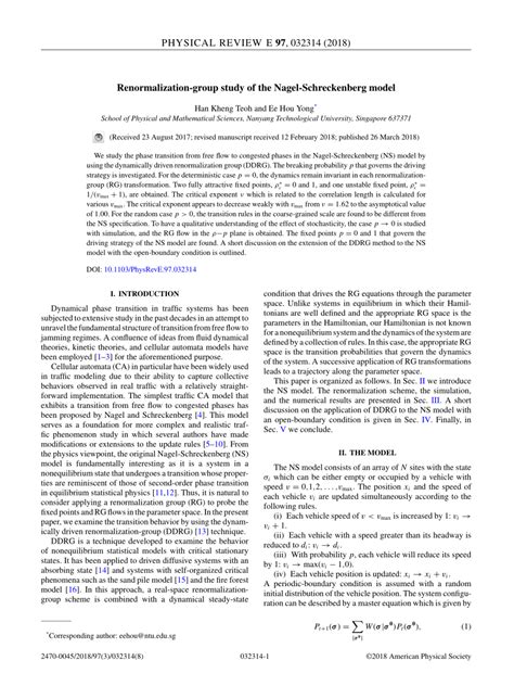 PDF Renormalization Group Study Of The Nagel Schreckenberg Model