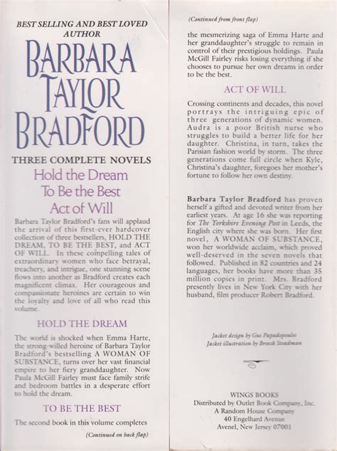 Barbara Taylor Bradford 3 Complete Novels - Hold the Dream, To Be the ...