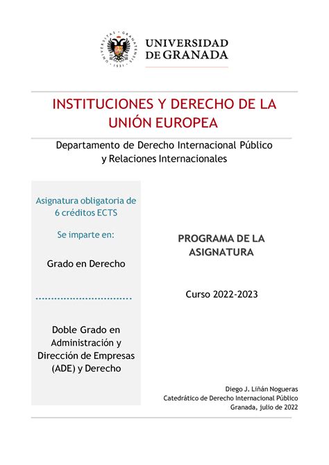 Programa IDUE 2022 2023 INSTITUCIONES Y DERECHO DE LA UNIN EUROPEA