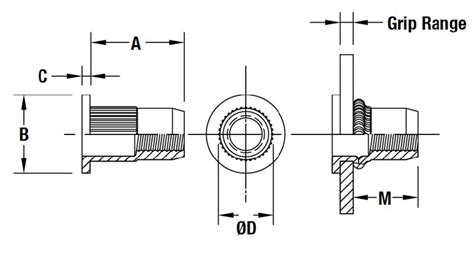 Flat Head Knurled Round Body Threaded Insert Open End Metric On