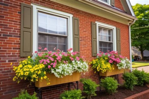 Premium Ai Image Closeup Of A Brick Saltbox House With Flowering