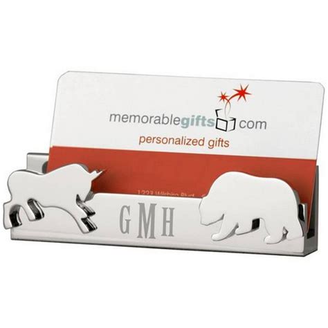 Personalized Bull and Bear Desktop Business Card Holder