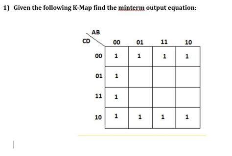 1 Given The Following K Map Find The Minterm Output