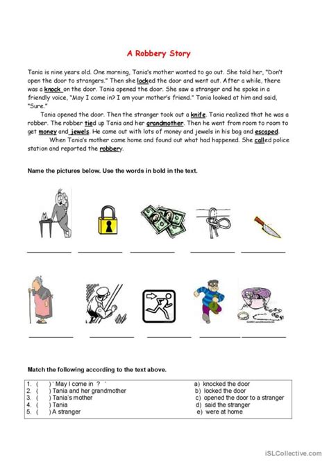 A Robbery Story Reading For Detail English Esl Worksheets Pdf And Doc