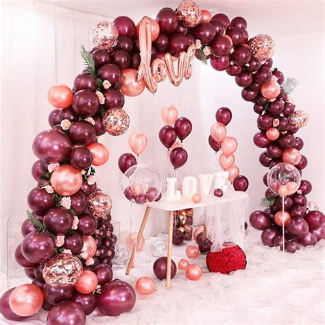 Pcs Set Rose Gold Burgundy Balloons Garland Arch Kit Etsy