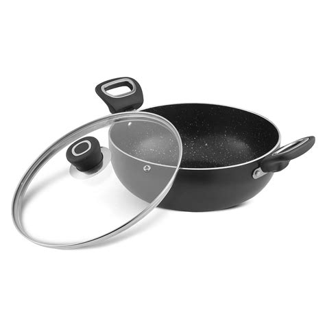 Vinod Zest Marbilo Non Stick Deep Kadai With Glass Lid 2 5 Litres 24