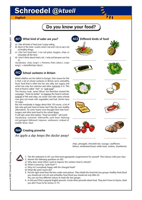 Do You Know Your Food Ein Arbeitsblatt Mit Impulsen Zum Thema