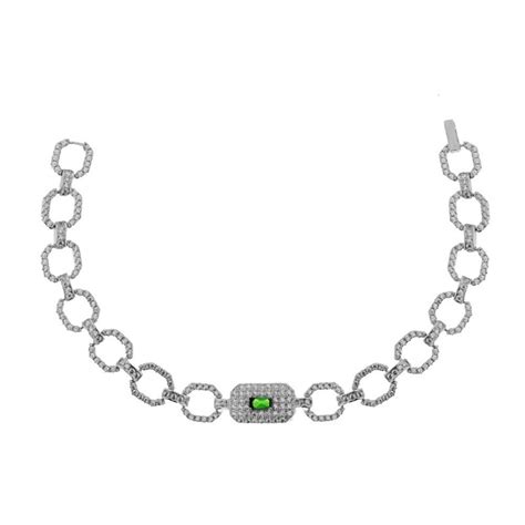 Bracciale Catena Zirconata Con Centrale Rettangolo Verde Smeraldo