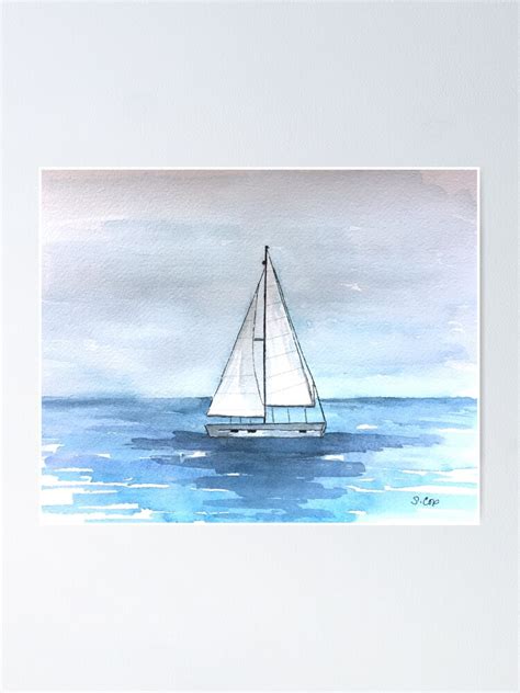 "Watercolor sailboat painting, Ocean artwork, Seascape " Poster for Sale by WatercolorFinds ...