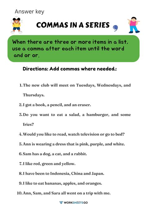 Commas In A Series Worksheet Worksheetsgo