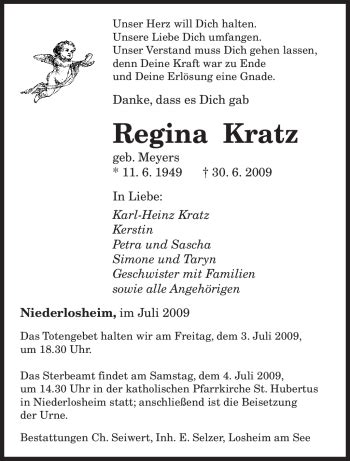 Traueranzeigen Von Regina Kratz Saarbruecker Zeitung Trauer De