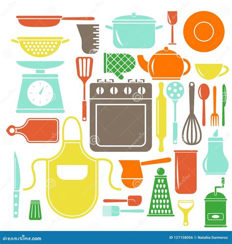 Iconos Coloridos De La Cocina Del Vector Fijados Estilo Plano Que