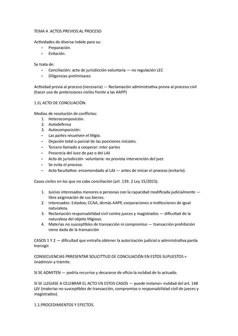 Apuntes Temas Al Derecho Procesal Civil Tema Actos Previos Al