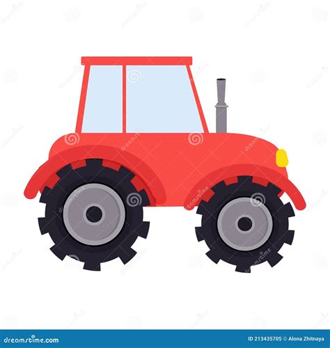 Tractor Granja Rojo En Estilo De Dibujos Animados Aislado Sobre Fondo