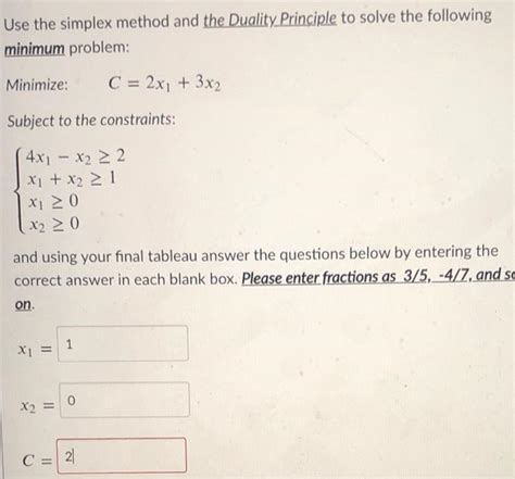 Solved Use The Simplex Method And The Duality Principle To Chegg