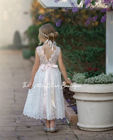 Bohemian Flower Girl Dress White Lace Flower Girl Dress Rustic Flower