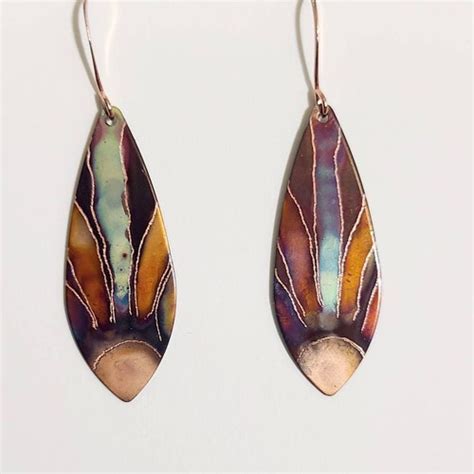 Flame Painted Copper Sun Earrings Copper Dangle Earrings Etsy