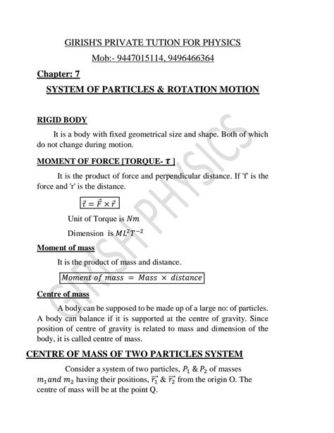 SOLUTION Chapter 7 System Of Particles And Rotation Motion Studypool