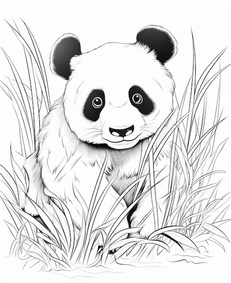 Premium AI Image | A black and white drawing of a panda bear in the ...